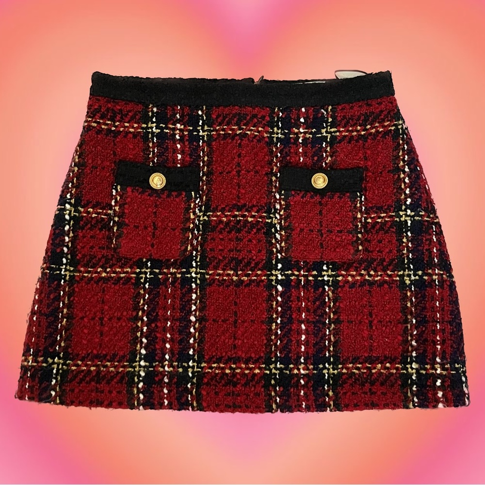 Zara Red Tartan Plaid Miniskirt (size M)
